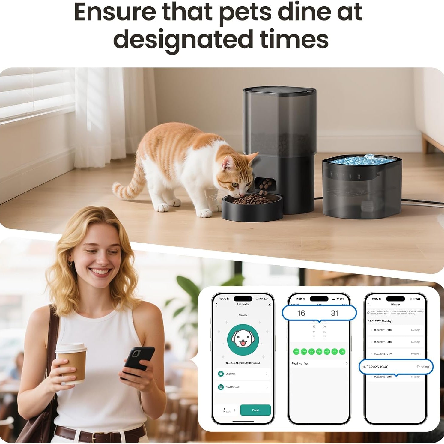 Automatic Cat Feeder and Water Fountain WiFi App Control with Voice Recorder