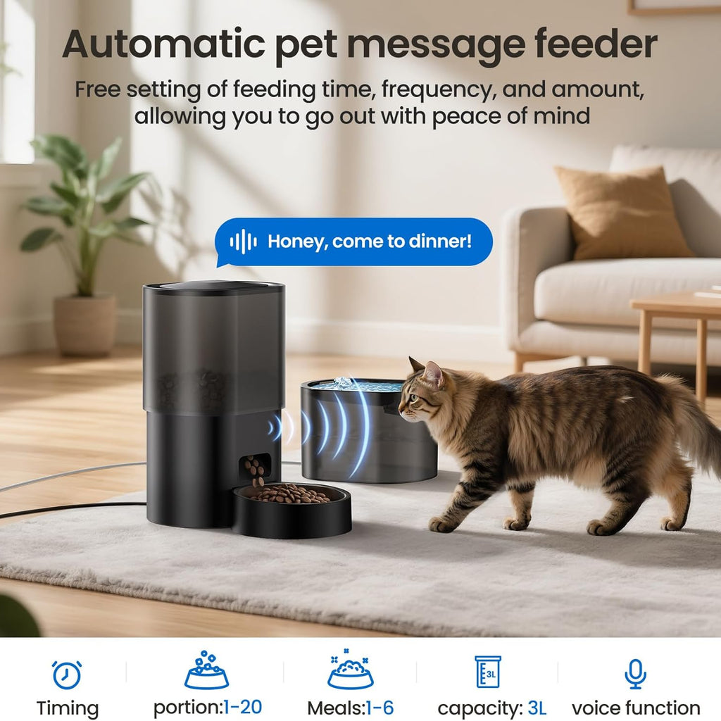 Automatic Cat Feeder and Water Fountain WiFi App Control with Voice Recorder