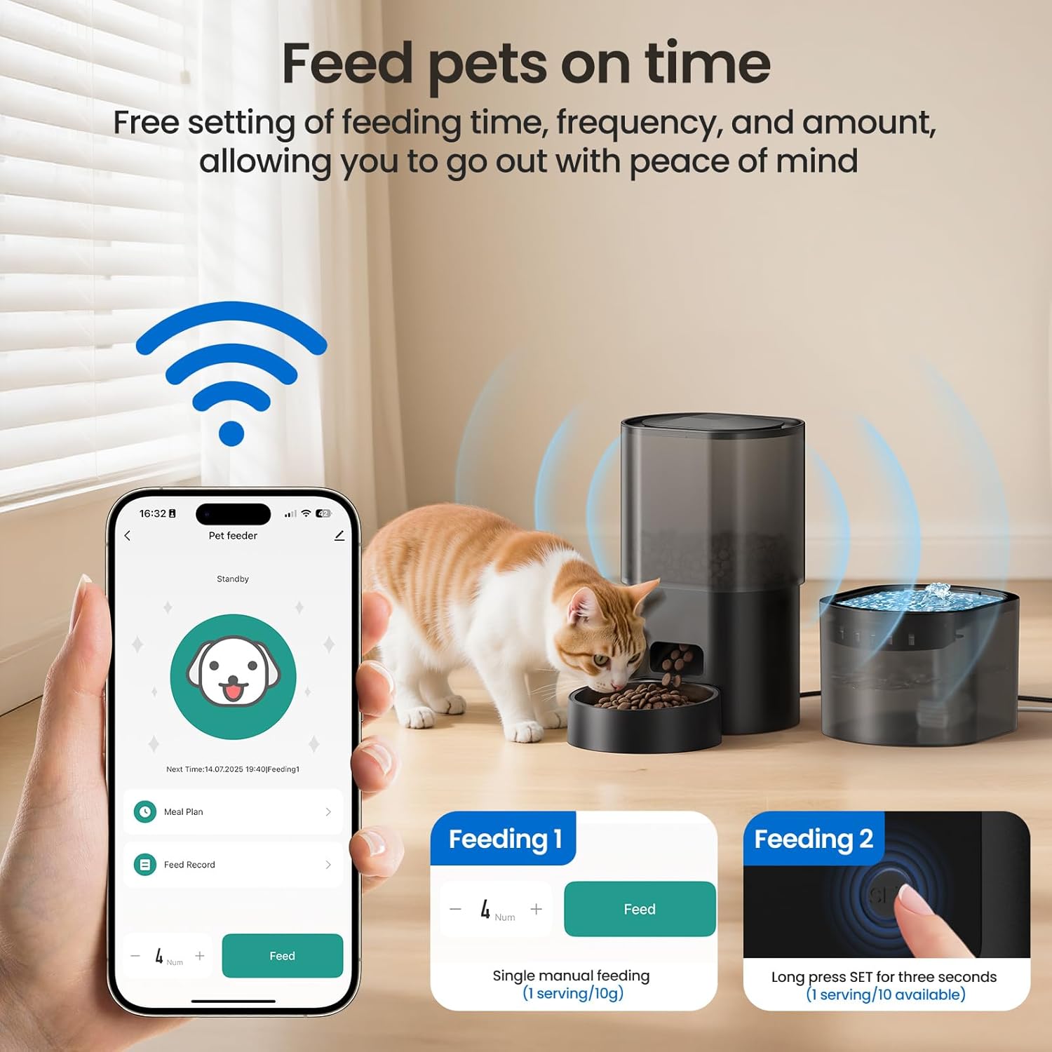 Automatic Cat Feeder and Water Fountain WiFi App Control with Voice Recorder