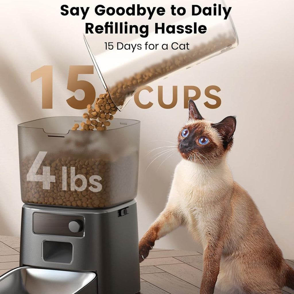 Automatic Cat Feeder WiFi App Control Food Dispenser with Portion Control for Pets