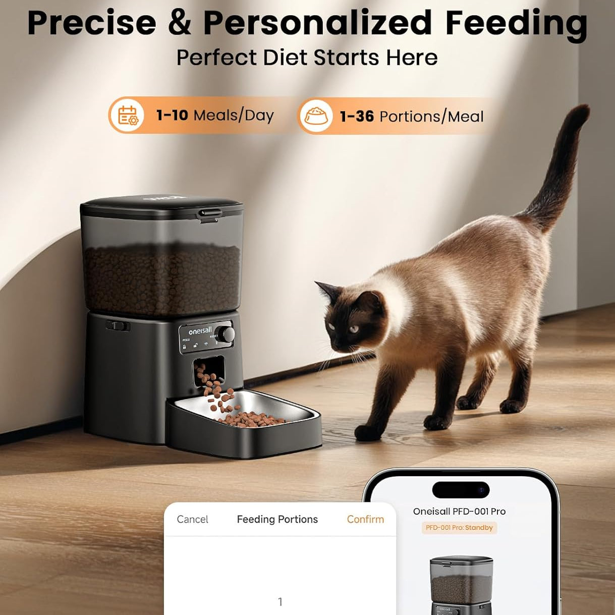 Automatic Cat Feeder WiFi App Control Food Dispenser with Portion Control for Pets